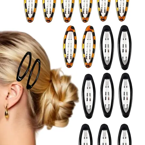 16pcs Hair Metal Barrettes for Women, Oval Large Barrettes, Small Snap Hair Clips, Flat Non Slip Large Hair Clips, & Tortoise, Hair Style Accessory