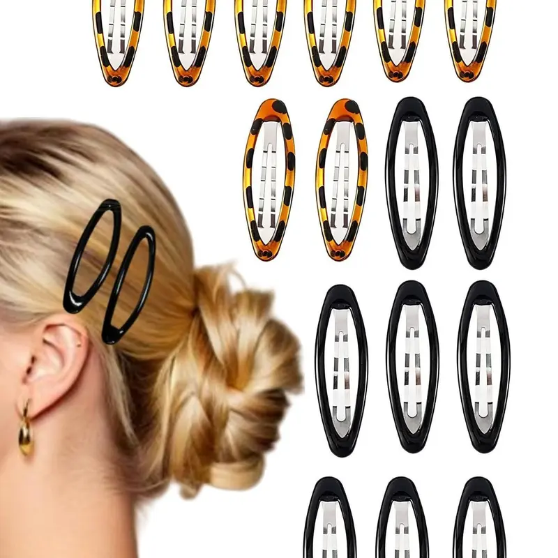 16pcs Hair Metal Barrettes for Women, Oval Large Barrettes, Small Snap Hair Clips, Flat Non Slip Large Hair Clips, & Tortoise, Hair Style Accessory