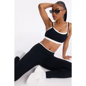 Double Take Contrast Legging Set - Black