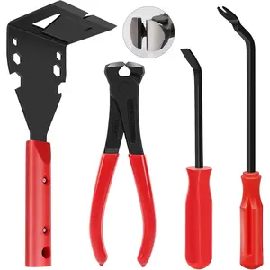 4Pcs Nail Puller with Trim Removal Tool Kit, End Cutting Pliers Baseboard Removal Tool Auto Trim Removal Tool Pry Bar Clip Removal Tool Fastener Remover Tool Kit for Car Furniture Wooden Floor