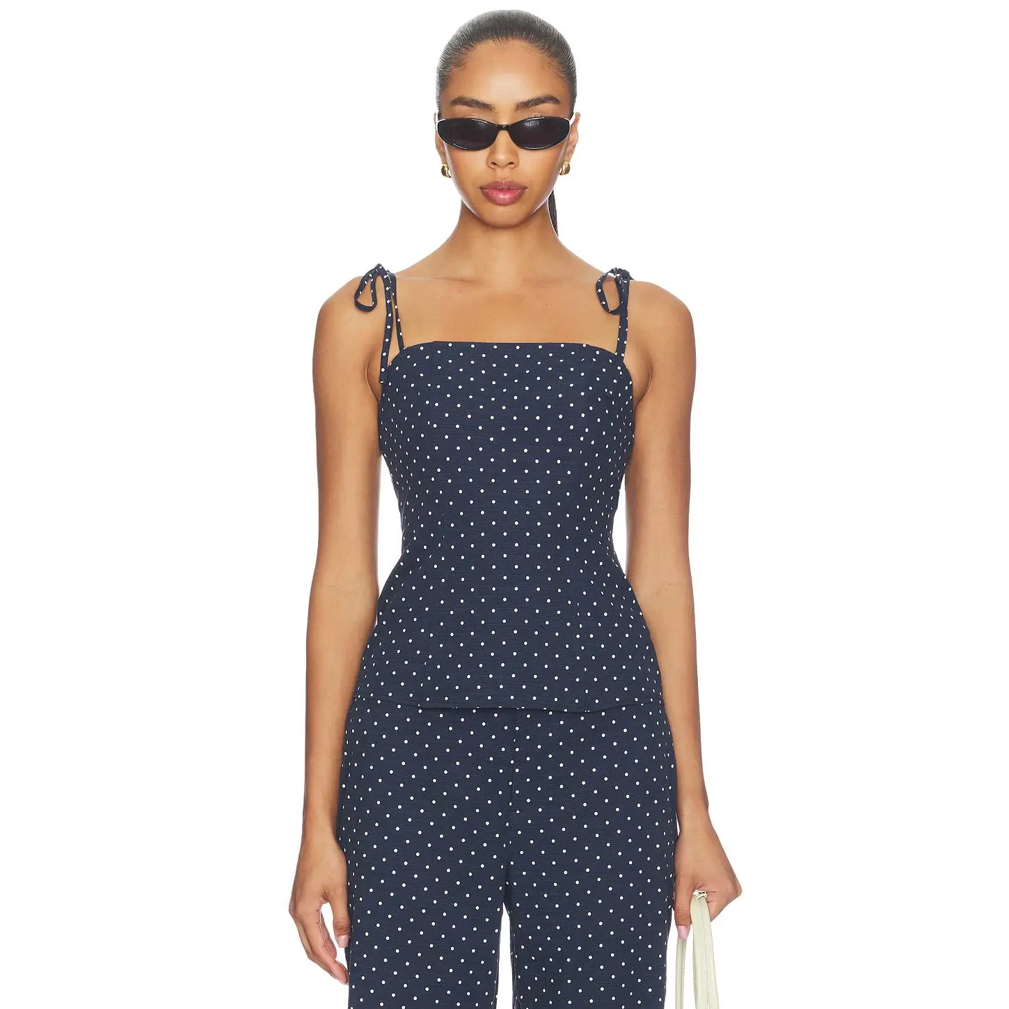 MORE TO COME Chantelle Top in Navy & White Dot