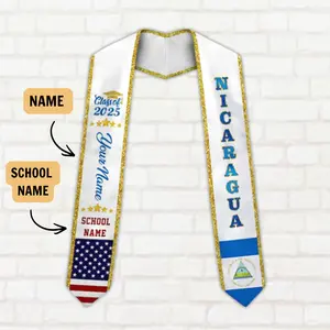 Personalized Nicaragua American Flag Graduation Sash 2026, Custom Nicaragua Graduation Gift Stole, Nicaragua Graduation Sash 2026 Gift