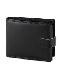 Men's Black Wallet - Double-Stitched Durable Design | 15-Card Slots with Transparent ID Holders, Multi-Compartment for Cash/Coin | Slim & Pocket-Friendly, Practical Men's Daily Accessory, Wallet Cards Storage