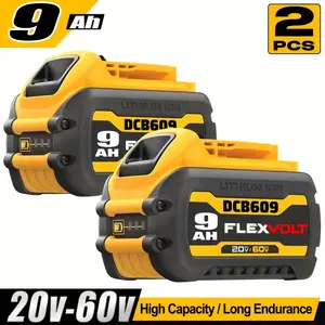 2-Pack for Dewalt Replacement Battery 20V/60V MAX 9.0Ah High-Capacity Lithium-Ion, Durable Plastic/Metal Construction, Compatible with DCB606/DCB609, DCD700 Series & Flexvolt Tools (2-Pack Options)
