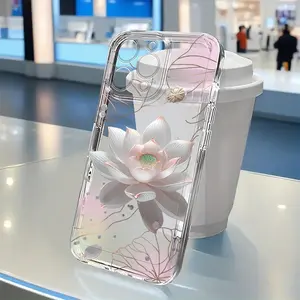 An Elegant Lotus Open Transparent Case, TPU Shockproof Full Protection Case, Suitable for iPhone 17/16/15/14/13/12/11 PRO PROMAX PLUS AIR X XSMAX, Ideal Gift for Friends and Family, TK208