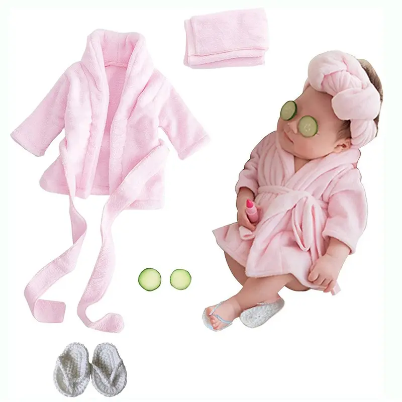 Newborn Photography Props Baby Girl Cute 5 PCS Bathrobes Bath Towel Outfit with Slippers Cucumber Photo Props for Infant Boys Girls(0-6 Months)