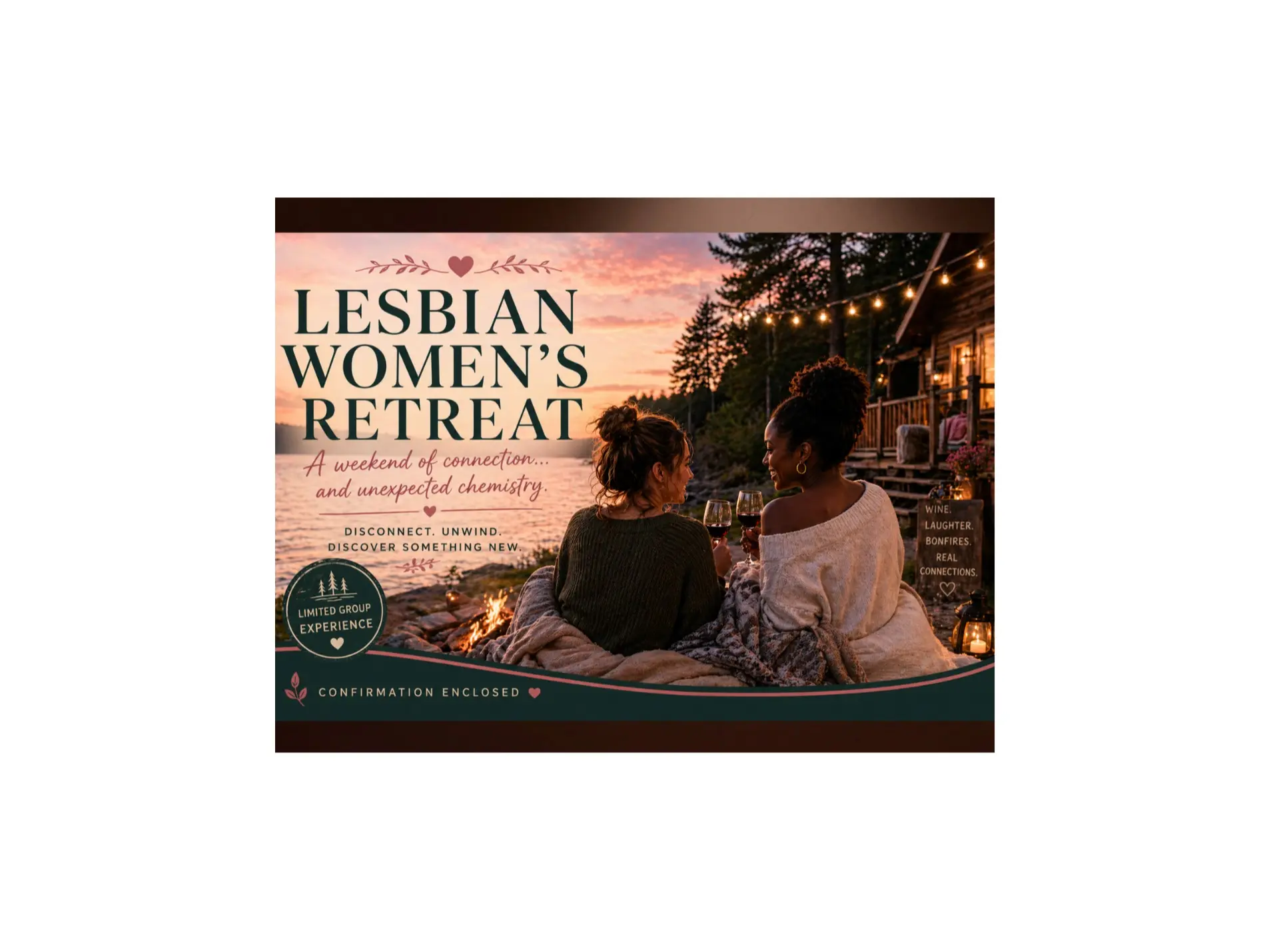 Novelty Gag Prank Postcard - "Lesbian Women’s Retreat Confirmation", Realistic Anonymous Fake Booking Notice, Unisex Humor Experience Gift for Surprise Moments, Design, Anonymous Mail