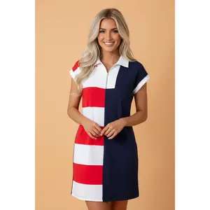 Americana Colorblock Stripe Zip Collar Mini Dress