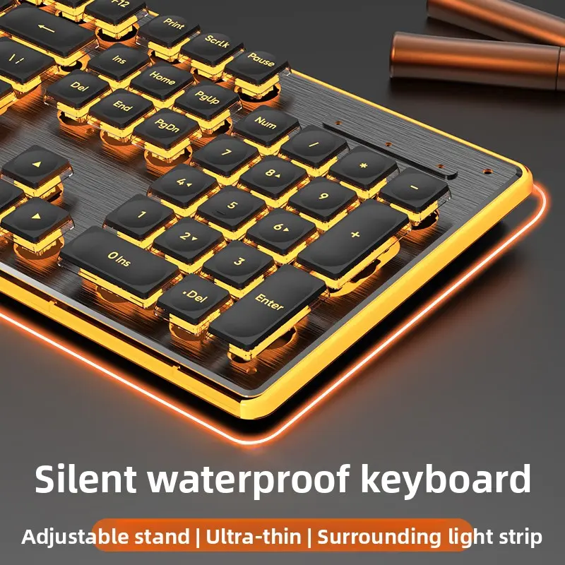 This keyboard is suitable for both office and leisure use, including a gaming keyboard (mouse included). It's ultra-thin and quiet, with RGB backlighting and full-key silent operation. Ergonomically designed for laptops and desktops.