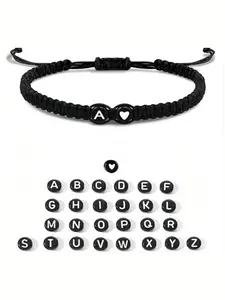 Letter & Heart Pattern Braided Bracelet, Minimalist Adjustable Bracelet for Women & Men, Casual Cool Accessory, Trendy Matching Bracelet, Valentine's Day Gift