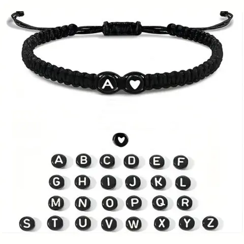 Letter & Heart Pattern Braided Bracelet, Minimalist Adjustable Personalized Bracelet for Women & Men, Casual Cool Accessory, Trendy Matching Bracelet, Valentine's Day Gift, Adjustable Bracelets