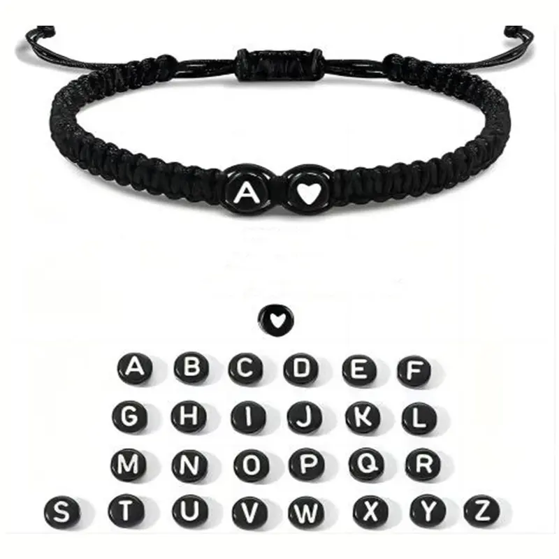 Letter & Heart Pattern Braided Bracelet, Minimalist Adjustable Personalized Bracelet for Women & Men, Casual Cool Accessory, Trendy Matching Bracelet, Valentine's Day Gift, Adjustable Bracelets