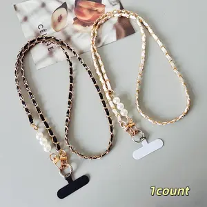 Durable Fashion Faux Pearl Leather Crossbody Phone Strap with T-Card Holder, Elegant Shoulder Bag Accessory, Perfect Holiday Gift, Phone Chains, Crossbody Phone Lanyard