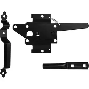 Gate Latch for Wooden Fence, Heavy Duty Self Locking Gate Latch with Handle for Pool/Garden Gate Safety Latch, Gate Hardware Kit for Vinyl/Wood Fence, Black Finish