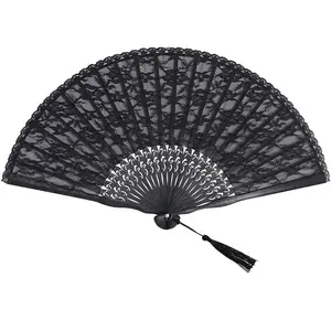 Lace Handheld Chinese Folding Fan, 1 Count Bamboo Silk Folding Fan for Women Wedding Decoration Dancing Party, Home Decor Gift