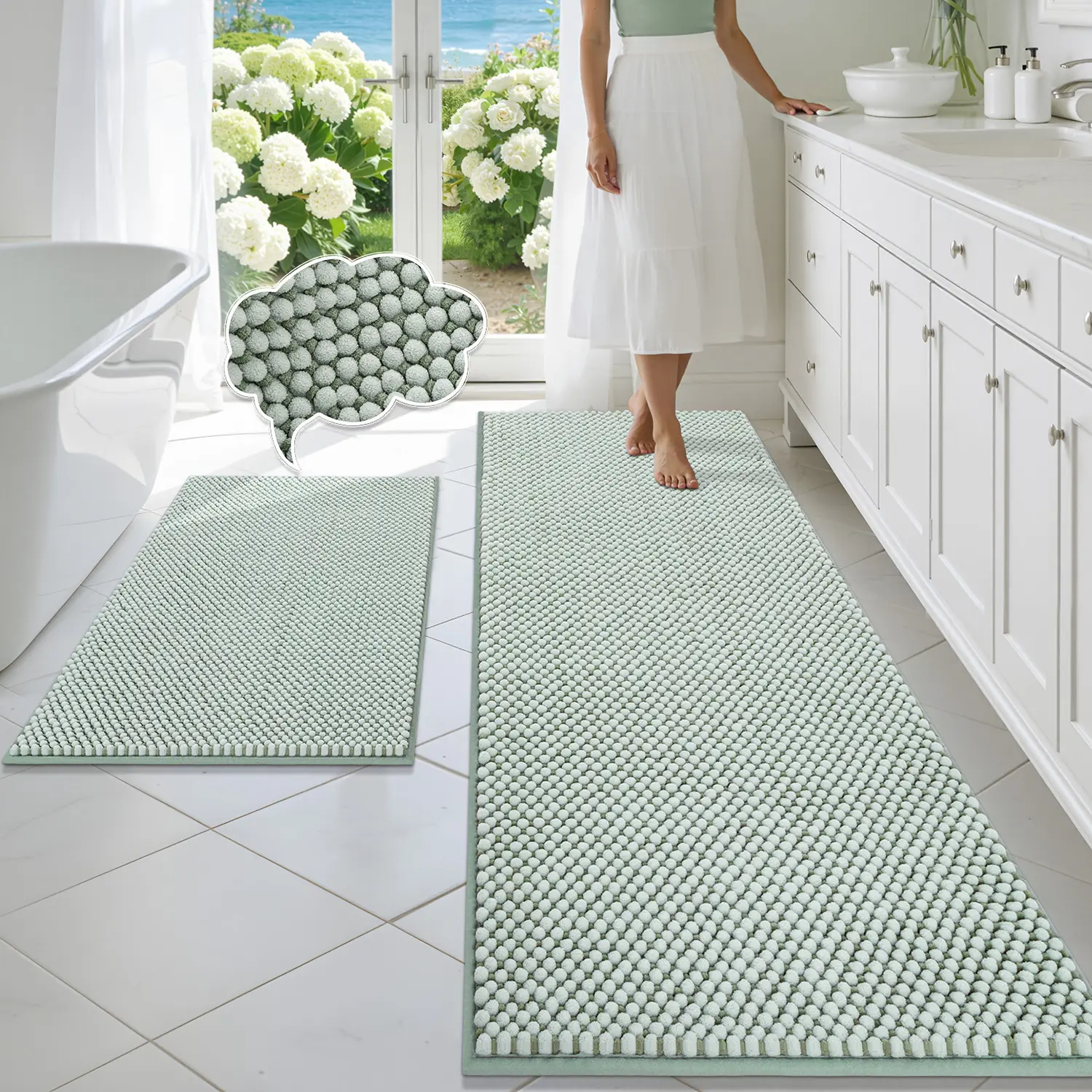 BSICPRO bathroom rug set, 2-piece—— chenille bath mat, non-slip, thick, soft, absorbent; beach-style bath mat, shower floor mat, machine washable, bathroom decor.#Home #Accessories #Area #Indoor @Rug #Comfort @Rug @Options Modern Home