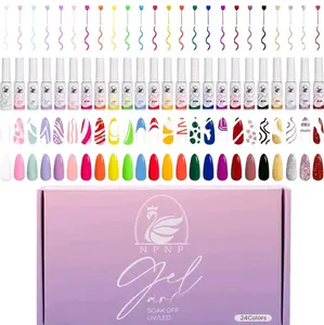 NPNP Gel Liner Nail Art Set 24 Colors, Gel Polish for Swirl Nails Gel Art Paint, Soak Off Built-in Thin Nail Brush for DIY Design