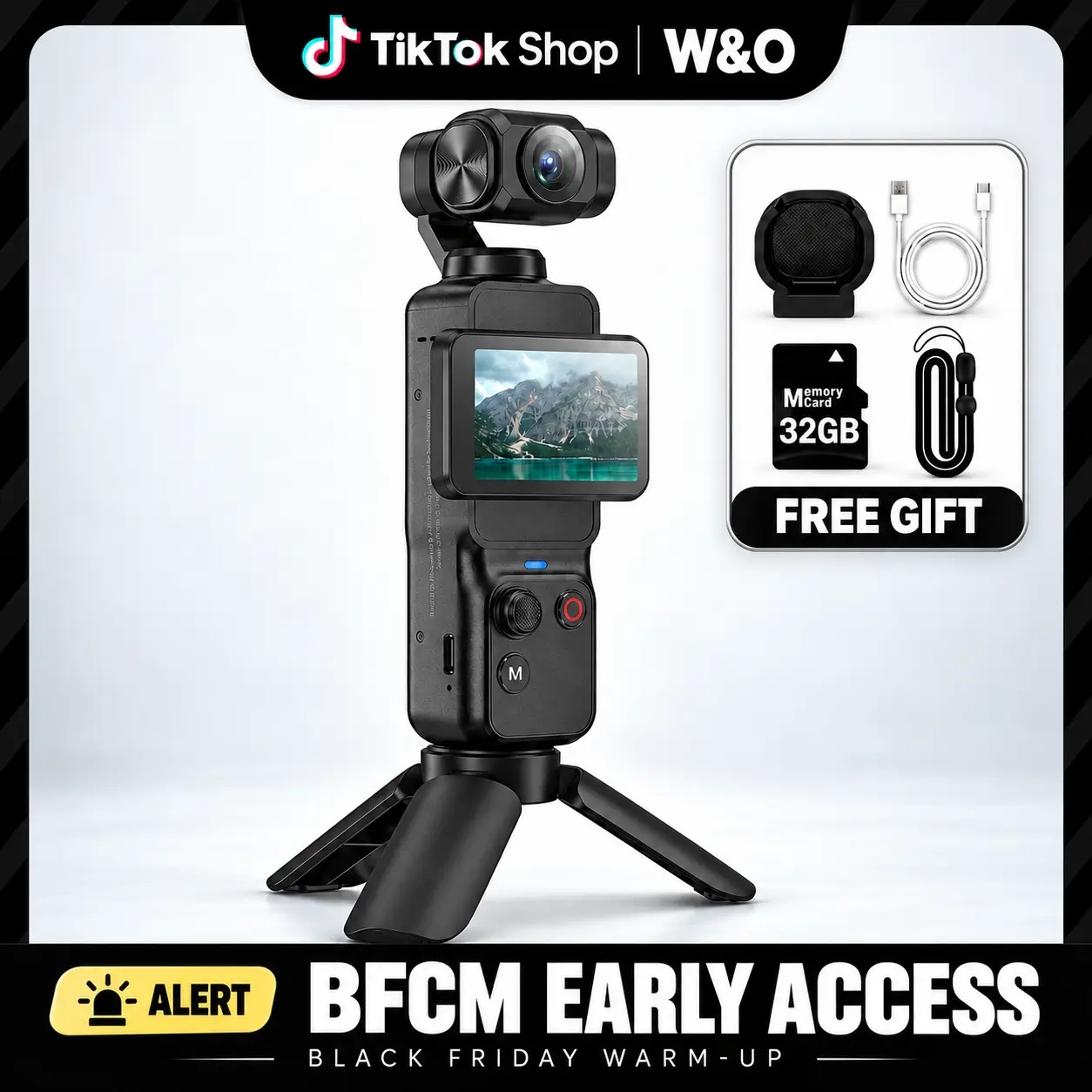 W&O 5K Vlogging Camera with WiFi Transfer , 13MP Camera with Face Tracking, 2-Axis Pan Tilt Gimbal, Rotating Touchscreen, WiFi App, Small Camera for Photography, Travel & Beginner Creators
