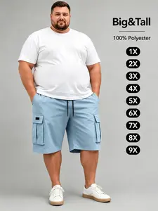 Large Size Men's Fashion Tie-Dye Tropical Casual cargo shorts, Plain Polyester Material, Multiple Pockets Design, Non-Elastic, Summer Daily Wear, Menswear