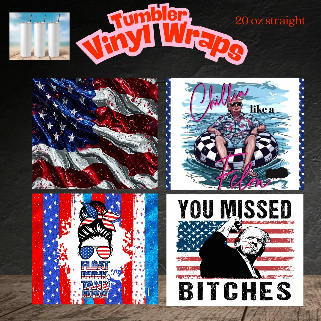 Tumbler Vinyl Wraps 20oz Straight 4-Piece Bundle - No Heat Needed, Ideal for Everyday Use, Versatile Designs for Various Items