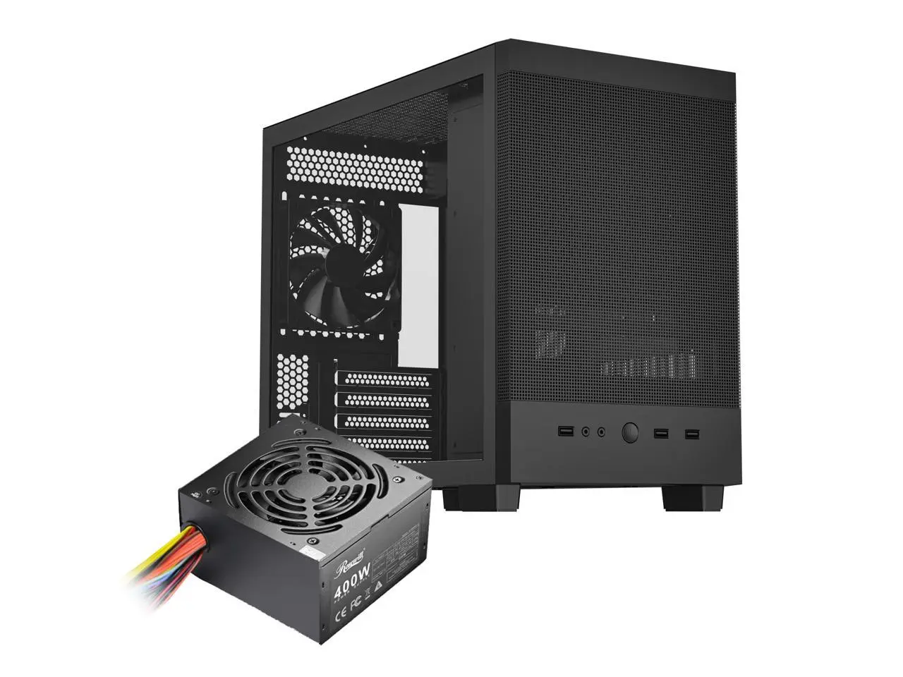 Rosewill Micro ATX Mini Tower PC Case with Pre-Installed 400W Power Supply | Left Temper Glass Side Panel | Front and Side Mesh | 240mm & 280mm Radiator Support | 1 x USB 2.0 | 2 x USB 3.0 | 1 x 120mm PWM Rear Fan | FBM-Z2-400