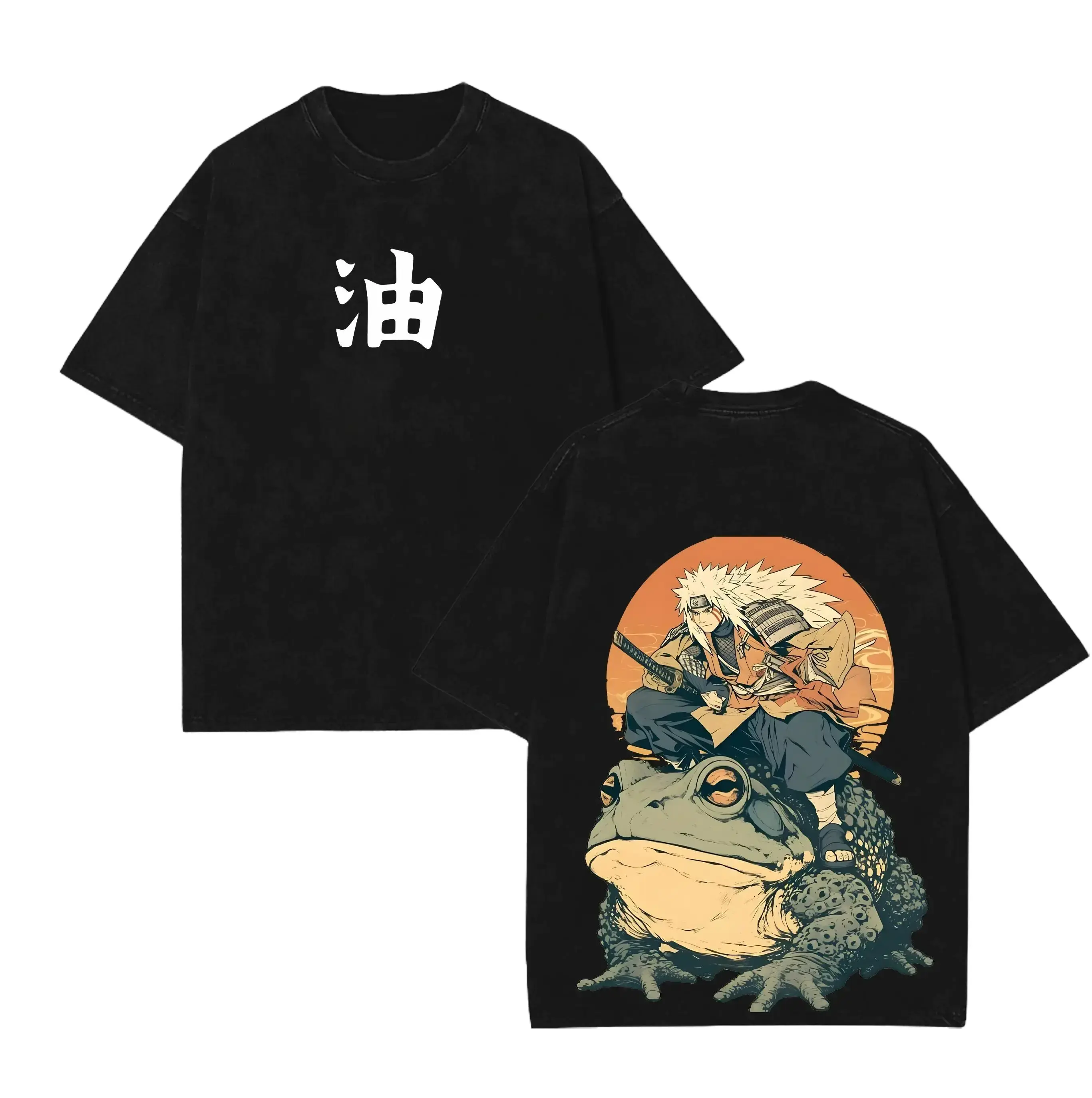Jiraiya- Naruto Anime Double Printed Vintage Washed Tee Unisex Oversize Anime Manga Washed Heavyweight Cotton T-shirt, Gift For Anime Fan, Anime Lover