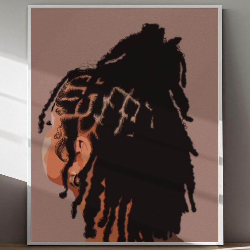 Unframed  Art of Black Woman with Locs |         Natural Hair Print |         Black Girl Magic |           African American Artwork |         Melanin Beauty Decor. minimalist poster Box Kitchen