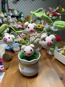 Handmade crocheted plant with 5 pig ornaments Decor Decorative Ornaments Fruit Centerpiece Pack Room Colorful