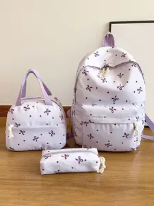 Yuanqi Cute Style Fashionable and Practical Texture Three Piece Backpack Set, Butterfly Bow Wave Dot Print Design, Large Capacity Leisure Versatile Personalized Backpack, Suitable for School and Daily Commuting, Trendy Backpack