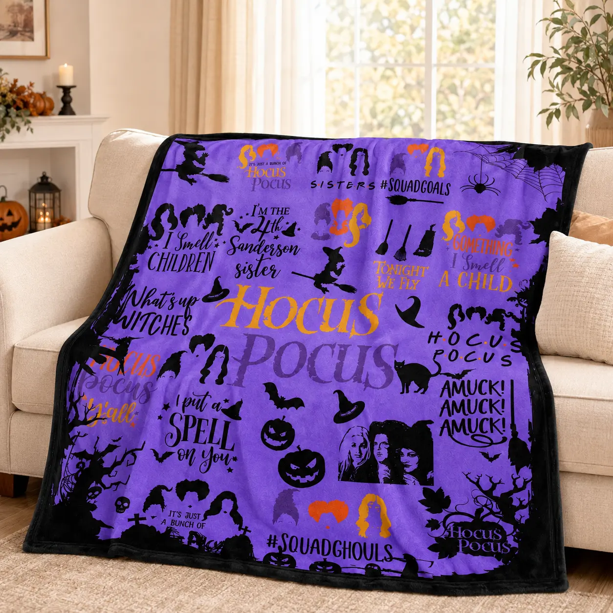Halloween Witch Spell Flannel Blanket Spooky Slogan Print Soft Lightweight Warm Cozy Plush Throw Blanket For Adults Kids Bed Sofa Couch Office Camping Travel Halloween Party Seasonal Home Accessory