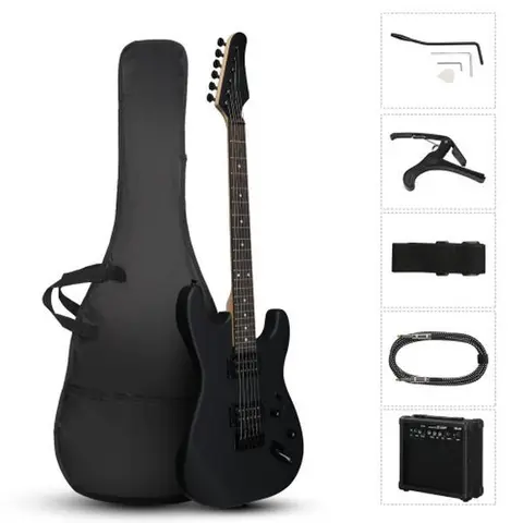 Ktaxon 39 Inch Electric Guitar, Full Size Solid Body H-H / H-S-S Pickups 6 Strings Beginner Guitar Kit With AMP, Upgrade Cable & Guitar Capo, Tremolo Arm, Gig Bag & Strap (Matte Back)