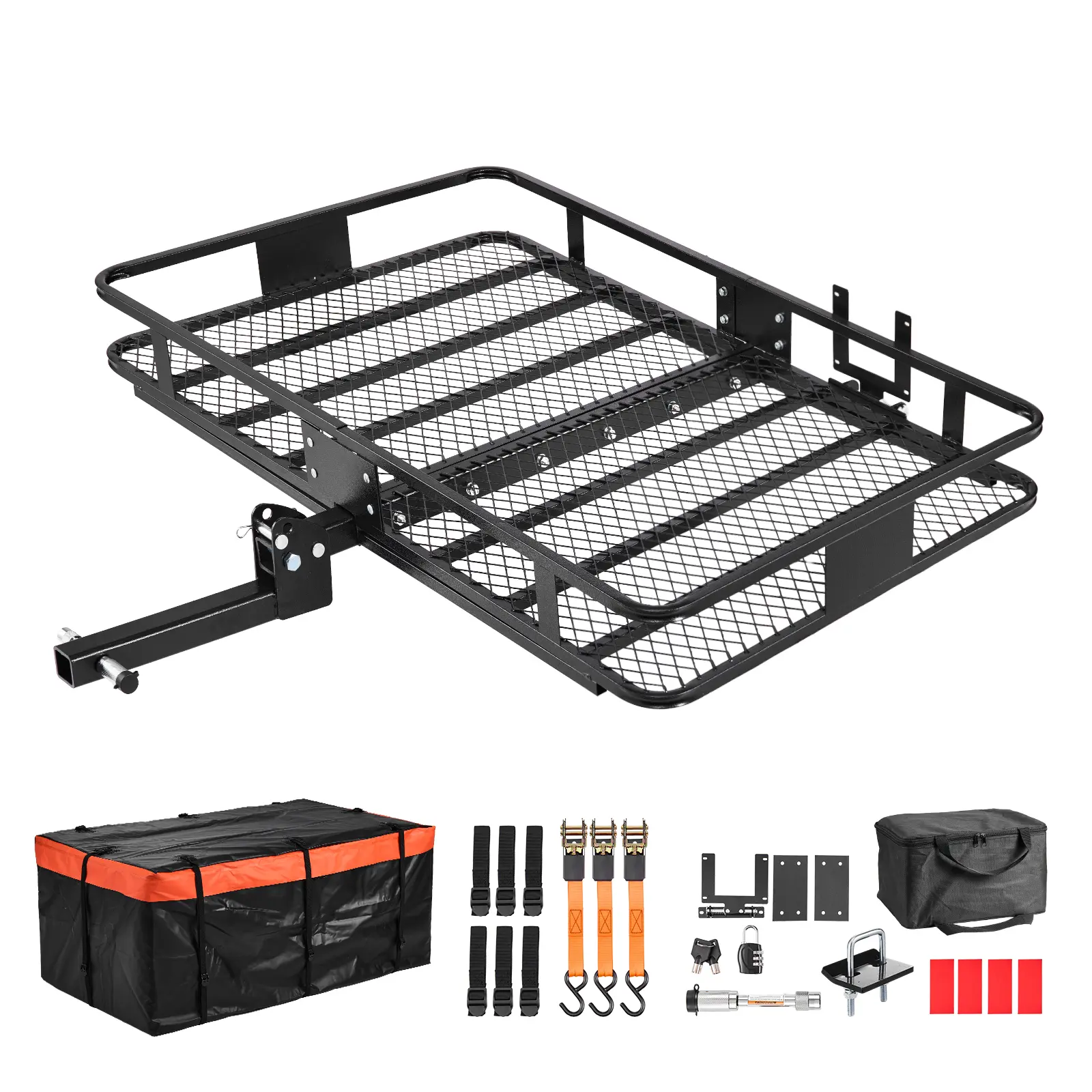 【summerfinds】VEVOR Hitch Mount Cargo Carrier, 60" x 36" x 6" Folding Rear Luggage Rack Basket with Waterproof Cargo Bag, 500LBS Capacity High-Strength Steel Hitch Cargo Carrier Fits 2" Receiver for SUV Pickups