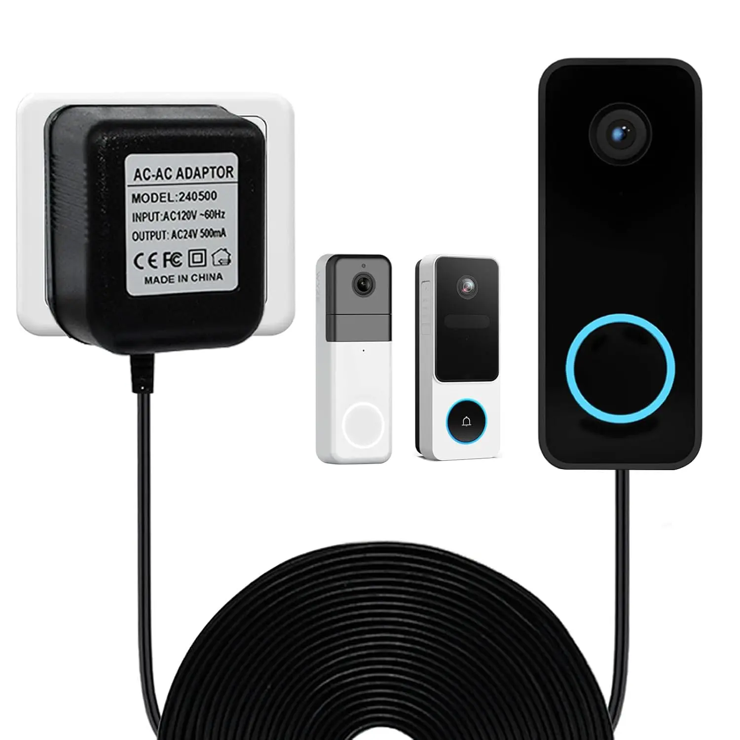 24V Doorbell Transformer Compatible with  Doorbell v2,  Pro, AOSU Doorbell, XTU Doorbell, 16ft Doorbell Power Adapter, Black (No Doorbell)