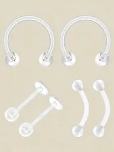 6pcs 16g 8mm UV Rook Clear Nose Rings, Nose Ring Hoops, Hoop Earrings, Eyebrow Ring, Lip Labret Studs, Septum Piercing, Acrylic Flexible Cartilage Ear Piercing Jewelry, Body Piercing Jewelry