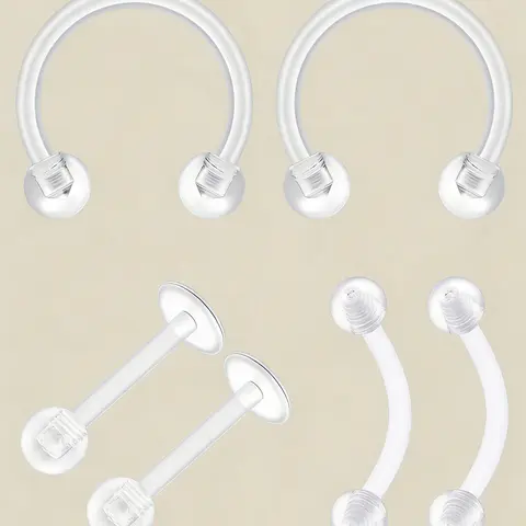 6pcs 16g 8mm UV Rook Clear Nose Rings, Nose Piercings, Hoop Earrings, Eyebrow Ring, Lip Labret Studs, Septum Piercing, Acrylic Flexible Cartilage Ear Piercing Jewelry, Body Piercing Jewelry