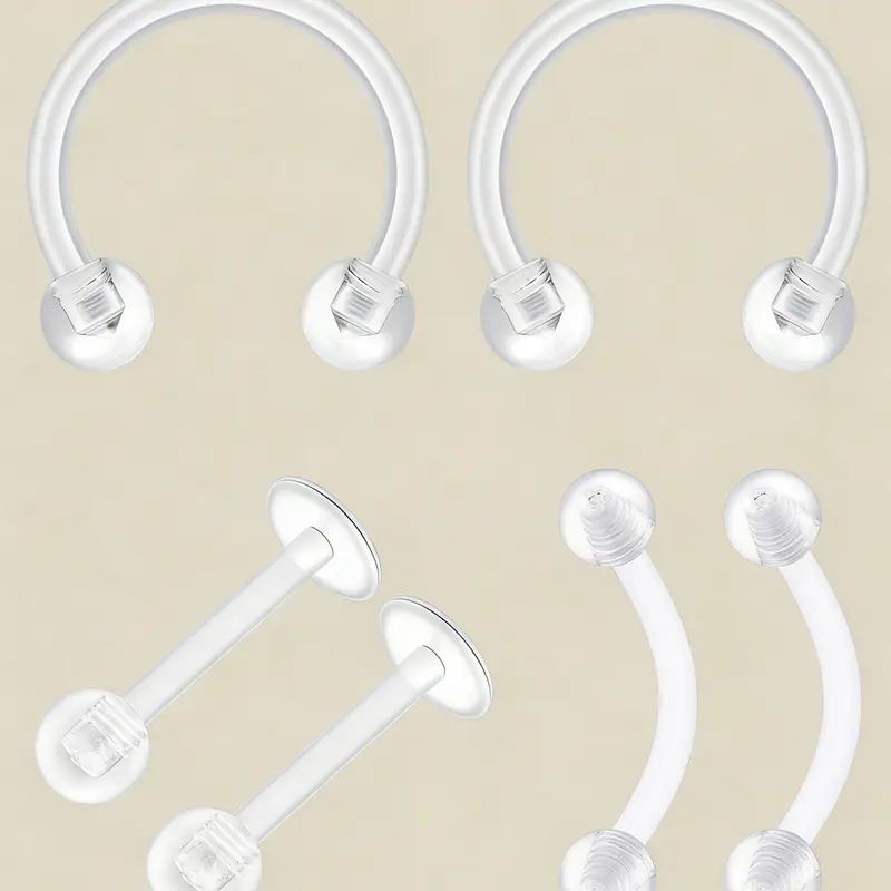6pcs 16g 8mm UV Rook Clear Nose Rings, Nose Piercings, Hoop Earrings, Eyebrow Ring, Lip Labret Studs, Septum Piercing, Acrylic Flexible Cartilage Ear Piercing Jewelry, Body Piercing Jewelry
