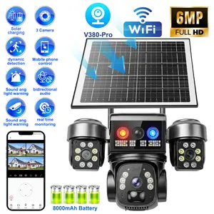 4K Solar Wireless Security Camera | Triple Lens, 355° Wide-Angle, Motion Detection, Two-Way Audio, 2.4G WiFi, Audio Alarm, Mobile Remote Access, Ideal for Home Security