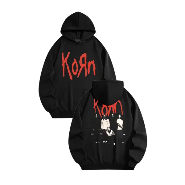 Men's Korn Band World Tour Pure Cotton Hoodie - Relaxed-Baggy Y2K Hip-Hop Streetwear Pullover, Harajuku-Style Breathable Apparel (AlerDesignShop)