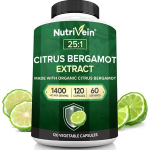 Nutrivein Organic Citrus Bergamot 25:1 Bergamia Extract 1400 mg - Heart Health in Men and Women - 60 Day Supply (120 Capsules, Two Daily)