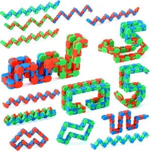 24 Links Wacky Tracks Snap and Click Fidget Toys, Stress Relief Fidget, Finger Sensory Toys, Snake Puzzles for Stress Reduction, Party Bag Fillers, Random Color