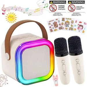 Kids Adults Mini Karaoke Machine, Portable Bluetooth Karaoke Speaker with 2  Microphones, Rechargeable with LED Lights & 5 Funny Voice Effects, Premium Sound Quality, DIY Cartoon Stickers, Ideal Christmas Birthday Gift for Boys Girls Ages 3-12+ for Home