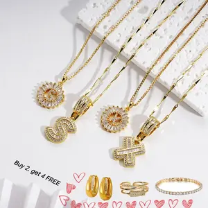 2-Piece Initial Pendant Zirconia Necklace Set 26 Alphabet Necklace Fashion Jewelry Perfect for Parties, Birthdays, Anniversary Gifts, Valentine's Day Gift Sets