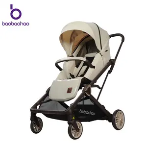 Baobaohao CK2-Cream Full Size Aluminum Alloy Baby Stroller, 360° Rotating 2-Way Seat, 1-Hand Quick Fold, High-View Infant Carriage for Ages 0-3 Newborns, Lightweight Multifunctional Travel Pram