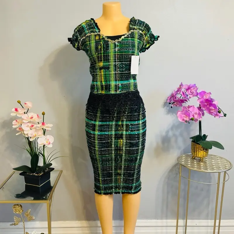 Guatemala Traditional Dresses - Green Plaid Design for Xs or S