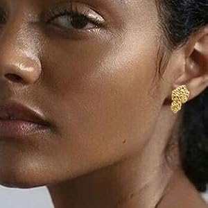 Men's 18 Karat Gold Plated 925 Sterling Silver Gold Nugget Stud Jewelry Earrings