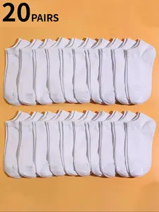 20 pairs of men's and women's unisex simple solid color breathable and comfortable short socks, all-season versatile boat socks, multi-pair basic daily wear socks, soft and comfortable socks, casual and fashionable socks, sock sets, sports socks, Fitted