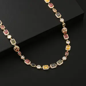 GlimmerT1pc ICED CHICS 10mm Colorful Faux Faux Gemstone Necklace, Unisex Hip Hop Western Style, Synthetic Cubic Zirconia, Copper, Glamorous Chain, For Carnival, Valentine's, St. Patrick'S Dayv