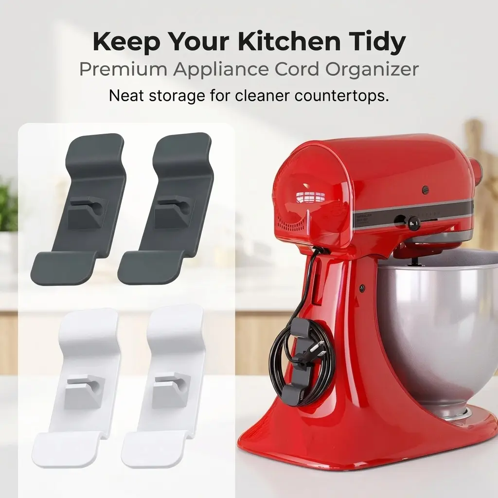 4pcs Self-Adhesive Appliance Cord Organizer - Home Organization Accessory for Kitchen Tidiness, Neat Storage of Stand Mixer, Blender, Coffee Maker Power Cords