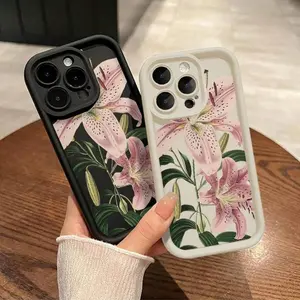 Fashion Vintage Lily Flower Pattern TPU Phone Case for iPhone 17 16 15 13 12 11 14 Pro Max  Shockproof Protective Cover Coffee