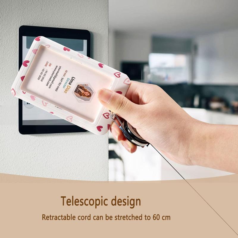 Heart Pattern ID Badge Holder with Lanyard, Badge Holder with Retractable Badge Reel for Women, Employee Card and Name Tag Holder for Office, School, Retractable Badge Holders